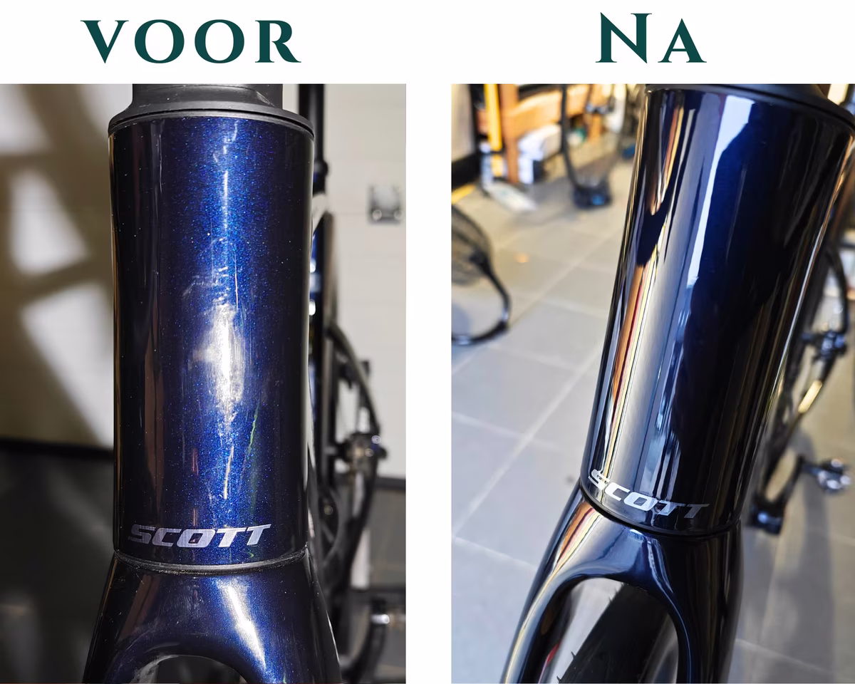 Scott fiets voor en na polijstbehandeling